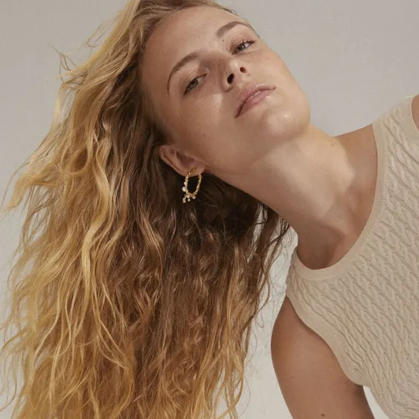 ANA pearl & crystal hoops gold-plated