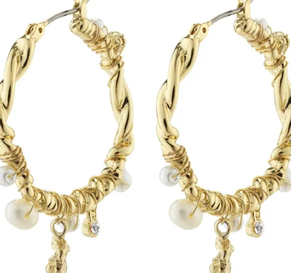 ANA pearl & crystal hoops gold-plated