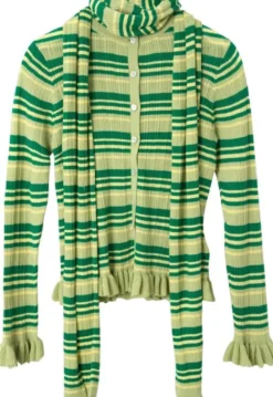 ANELIS COTTON MERINO BLEND CARDIGAN- GREEN STRIPE