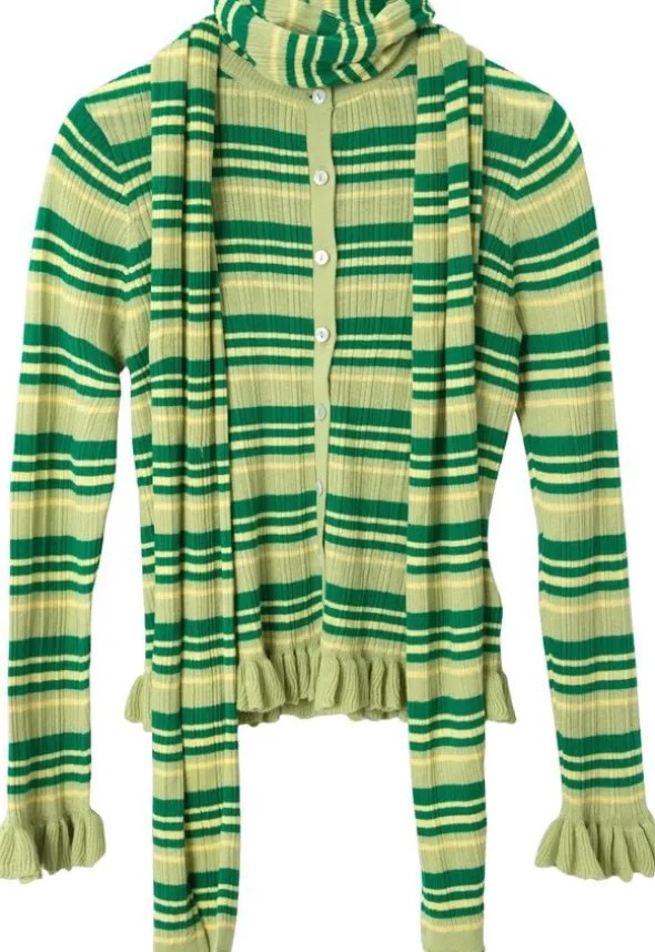 ANELIS COTTON MERINO BLEND CARDIGAN- GREEN STRIPE