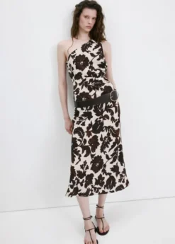 Asymmetrical floral-print dress