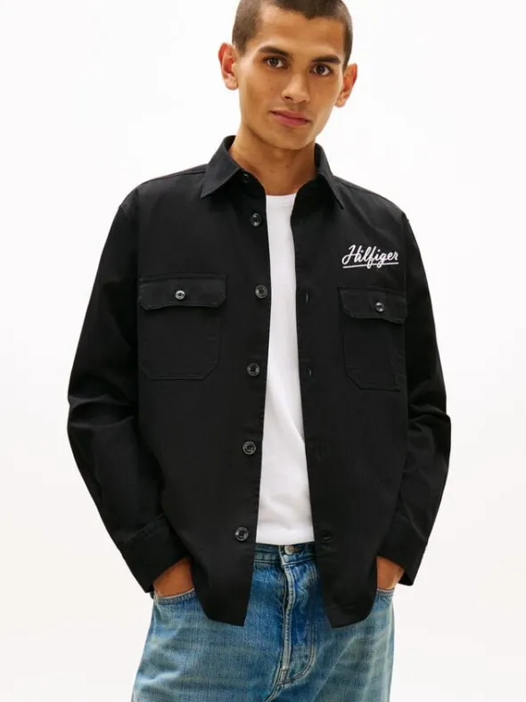 Back Logo Herringbone Relaxed Fit Overshirt