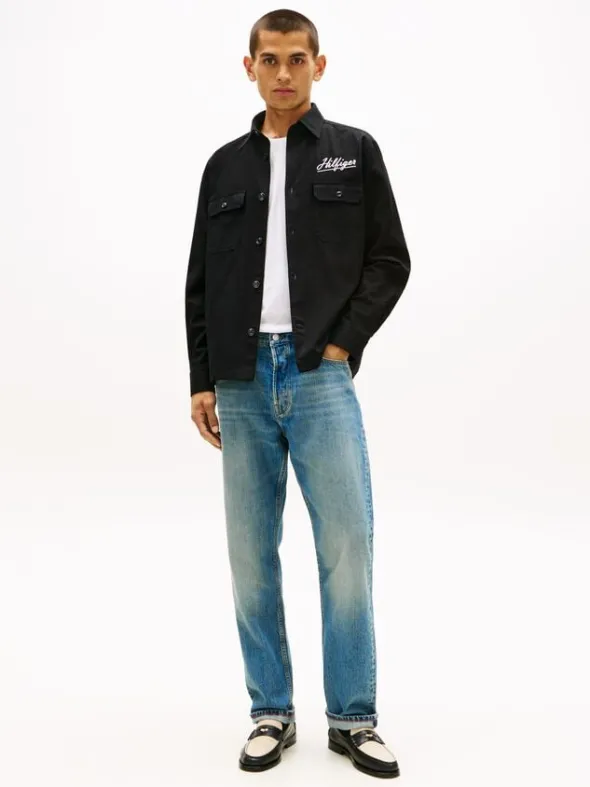 Back Logo Herringbone Relaxed Fit Overshirt