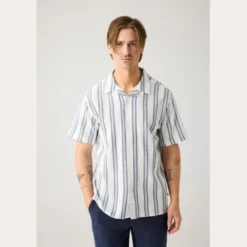 Box short sleeve striped cotton shirt GOTS/Vegan