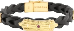 Braided Leather Bracelet with Gold Plated Sterling Silver De