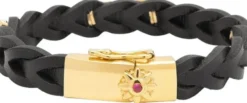Braided Leather Bracelet with Gold Plated Sterling Silver De