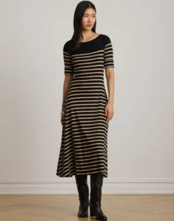 Breton-Stripe Cotton Ribbed Midi Dress