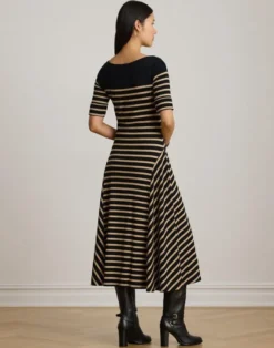 Breton-Stripe Cotton Ribbed Midi Dress