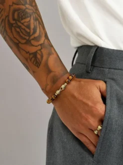 Brown Tiger Eye Healing Bracelet with Gold Lock