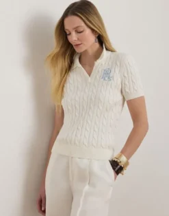 Cable-Knit Cotton Polo Sweater