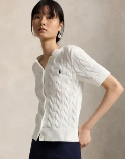 Cable-Knit Cotton Short-Sleeve Cardigan