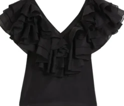 CALONDA Oversized Frill Sleeve V Ne