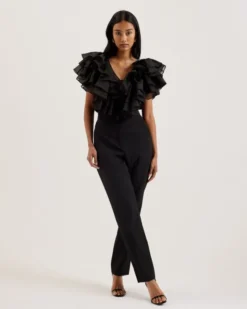 CALONDA Oversized Frill Sleeve V Ne