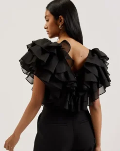 CALONDA Oversized Frill Sleeve V Ne
