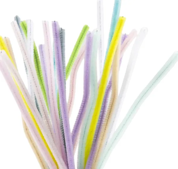 Chenille, L: 30 cm, tykkelse 6 mm, pastelfarver, 25stk.