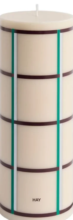 Column Candle-Large-Off-white, green bordeaux and silver
