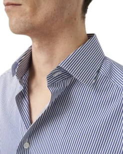 Contemporary Fit Dark Blue Bengal Striped Elevated Poplin Shirt