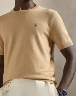 Cotton Crewneck Short-Sleeve Sweater