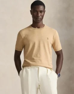 Cotton Crewneck Short-Sleeve Sweater