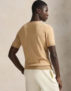 Cotton Crewneck Short-Sleeve Sweater