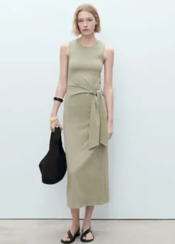 Cotton midi-dress with knot detail