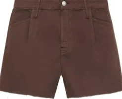 Denim shorts with frayed hem and pl