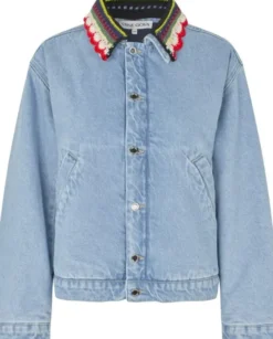 2453 Double Rinse Denim, Collared Cropped Bomber