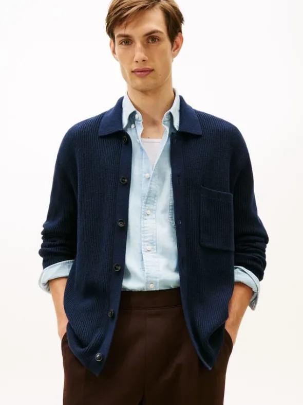 Fisherman Rib-Knit Coach Jacket With Wool