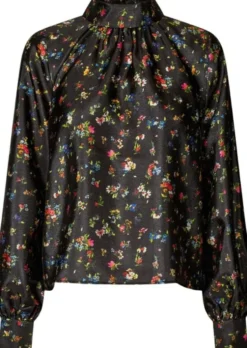 2067 Flat Textured Poly, Gathered Ruffle Long Sleeve Top