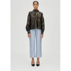 2067 Flat Textured Poly, Gathered Ruffle Long Sleeve Top