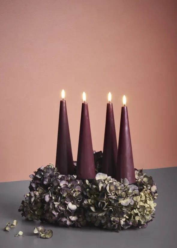 Giftbox w. spike, remote, LED cone candle, Wine red, Smooth,