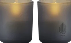 Glass Candle, Grey, 2-pack, 6x7 cm