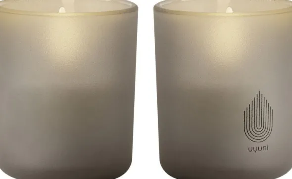 Glass Candle, Sandstone, 2-pack, 6x7 cm
