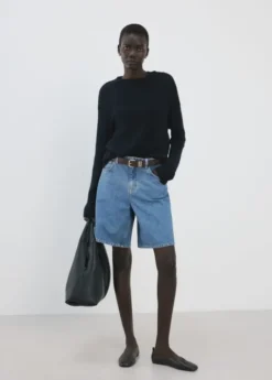 High-waist straight-fit denim short