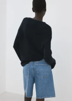 High-waist straight-fit denim short