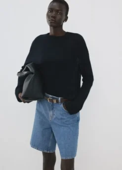 High-waist straight-fit denim short