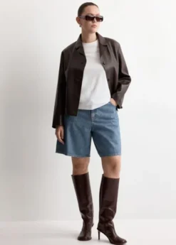 High-waist straight-fit denim short