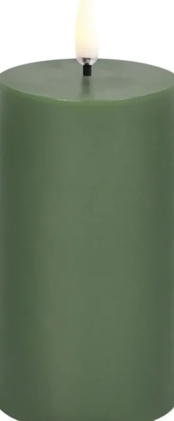 LED pillar candle, Olive green. Smooth, 5,8x10,1 cm
