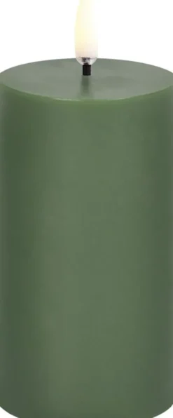 LED pillar candle, Olive green. Smooth, 5,8x10,1 cm