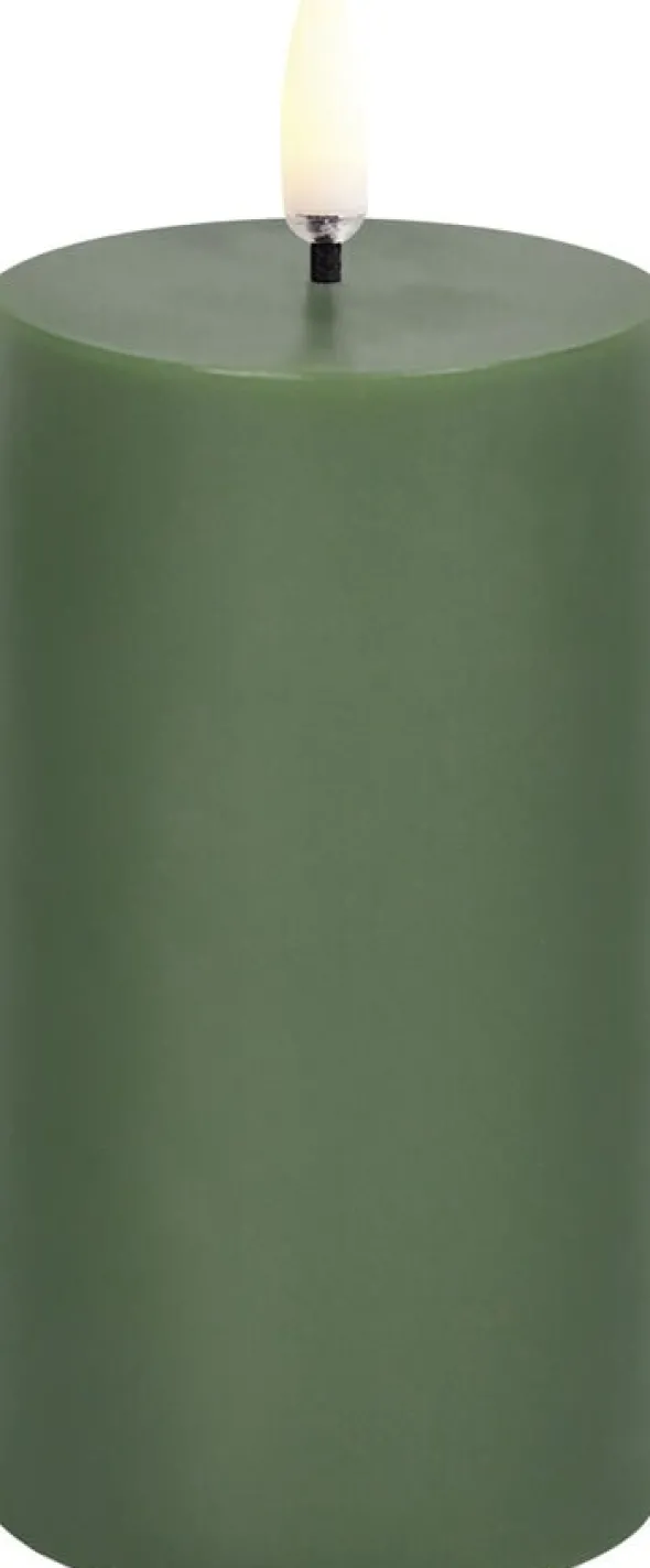 LED pillar candle, Olive green. Smooth, 5,8x10,1 cm