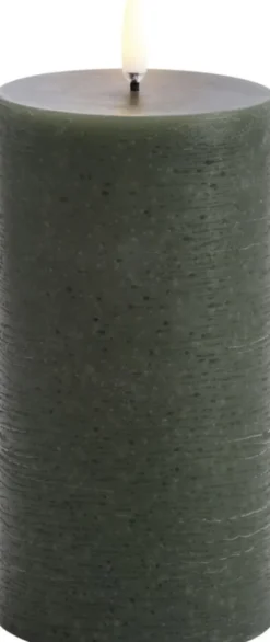 LED pillar candle, Olive green, Rustic, 7,8 x 15,2 cm (4/24)