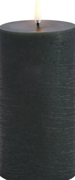 LED pillar candle, Pine green, Rustic, 7,8 x 15,2 cm (4/24)