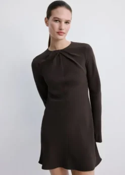 Long-sleeved dress with draped neck