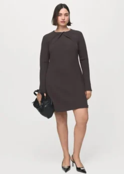Long-sleeved dress with draped neck