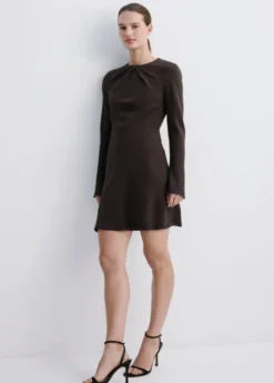 Long-sleeved dress with draped neck