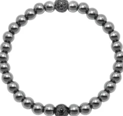 Men's Wristband with Hematite and Black CZ Diamond
