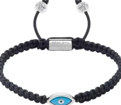 Men's Black String Bracelet with Silver Evil Eye