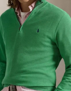 Mesh-Knit Cotton Quarter-Zip Sweater