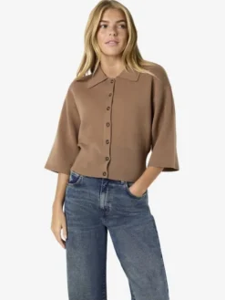 NMSHYLA 3/4 SLEEVE KNIT POLO CARDIG