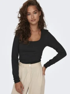ONLEA L/S 2-WAY DEEP NECK TOP JRS
